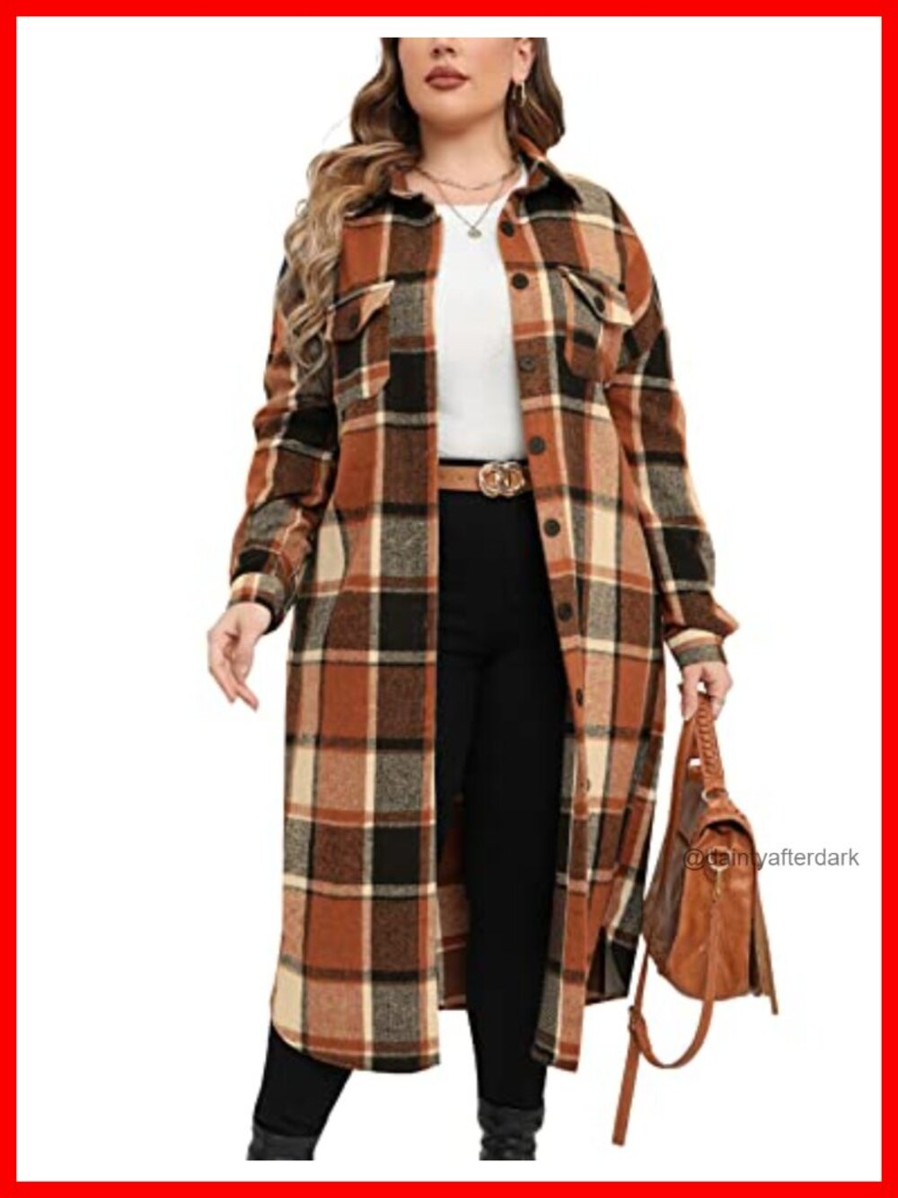 Plus Size Long Flannel Plaid Shacket Jacket Oversized Button Down Coat